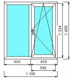 Пластиковое окно двухстворчатое 1300x1400 Plafen L-line