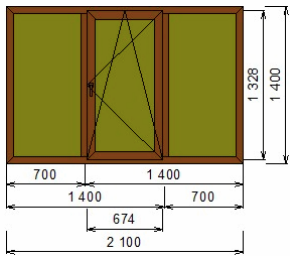 Коричневое окно ПВХ трехстворчатое с тонировкой 2100x1400 