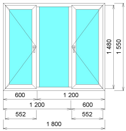 Пластиковое окно трехстворчатое Novotex Termo 1800х1550